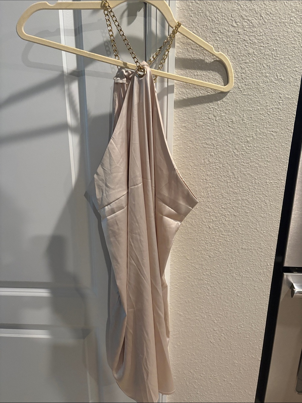 SHEIN Nude Halter Jumpsuit with Gold Chain Straps